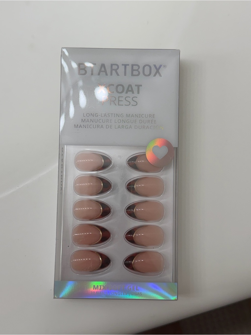 BTARTBOX Press On Nails, Brown Turtle Print with Gold Accent - Short Almond